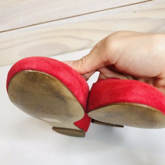 J Crew Poppy Red Suede Scallop Ballet Flats 7 - Picture 10 of 11